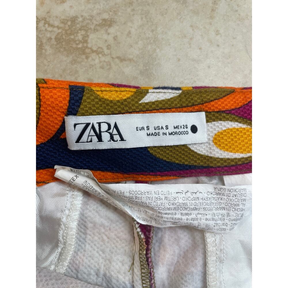 Zara Shorts Retro Mod Print High Waist Textured Lined Size S Colorful Side Zip - Picture 6 of 10